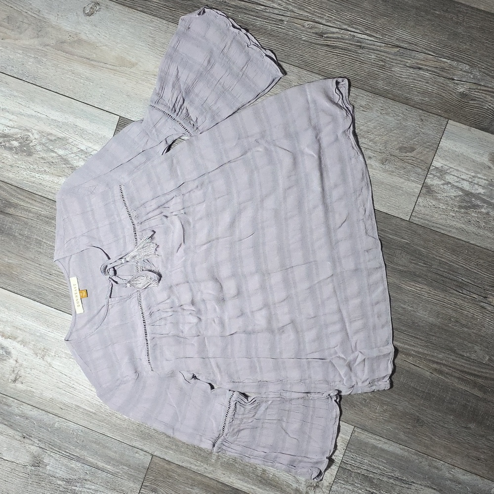 DownEast | Flowey Bellsleeve Purple Blouse, V Neck